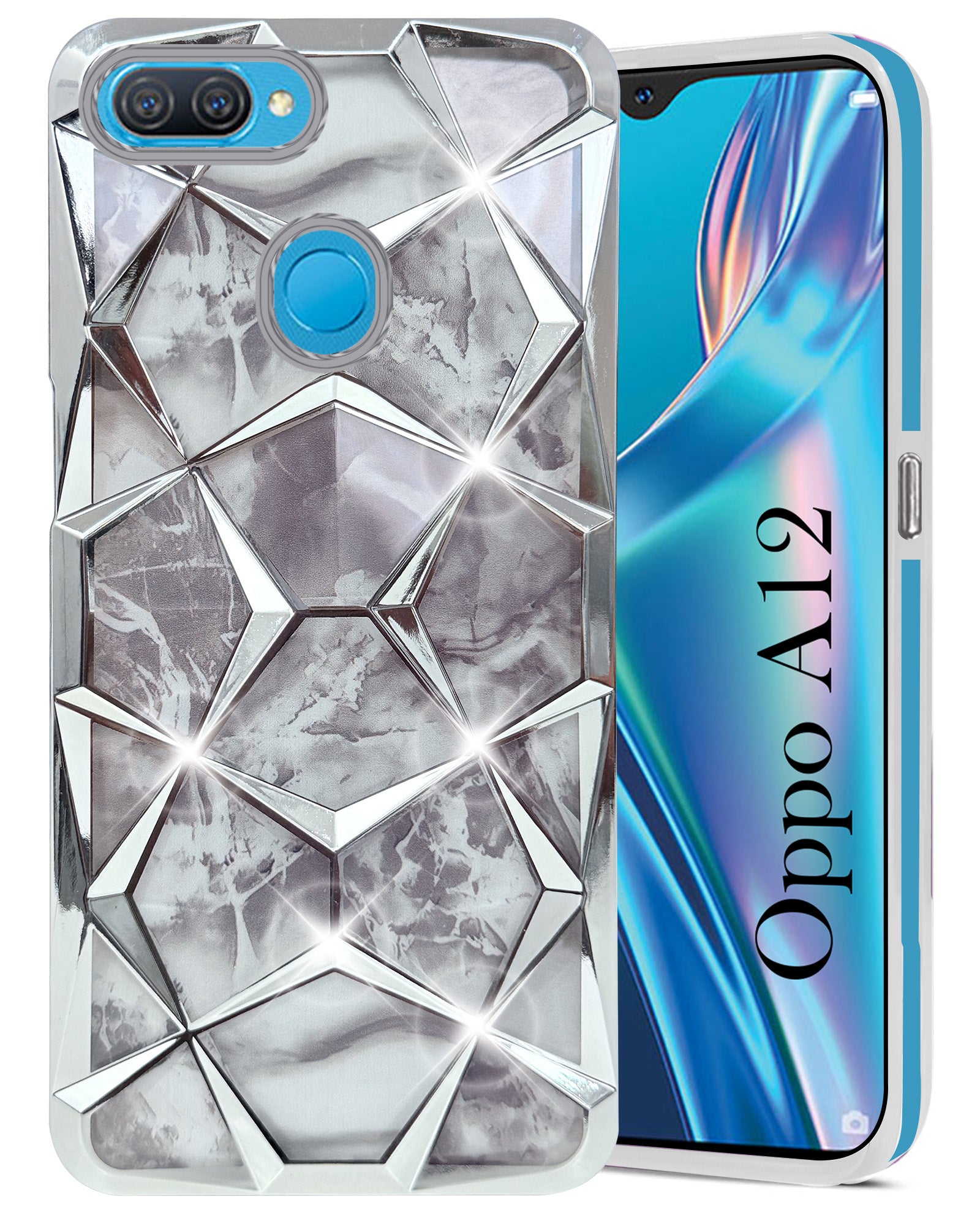 For Oppo A12 Back Cover Case (Dual Design Glitter Sparkle and Detachable Diamond Print Case | Soft and Flexible)