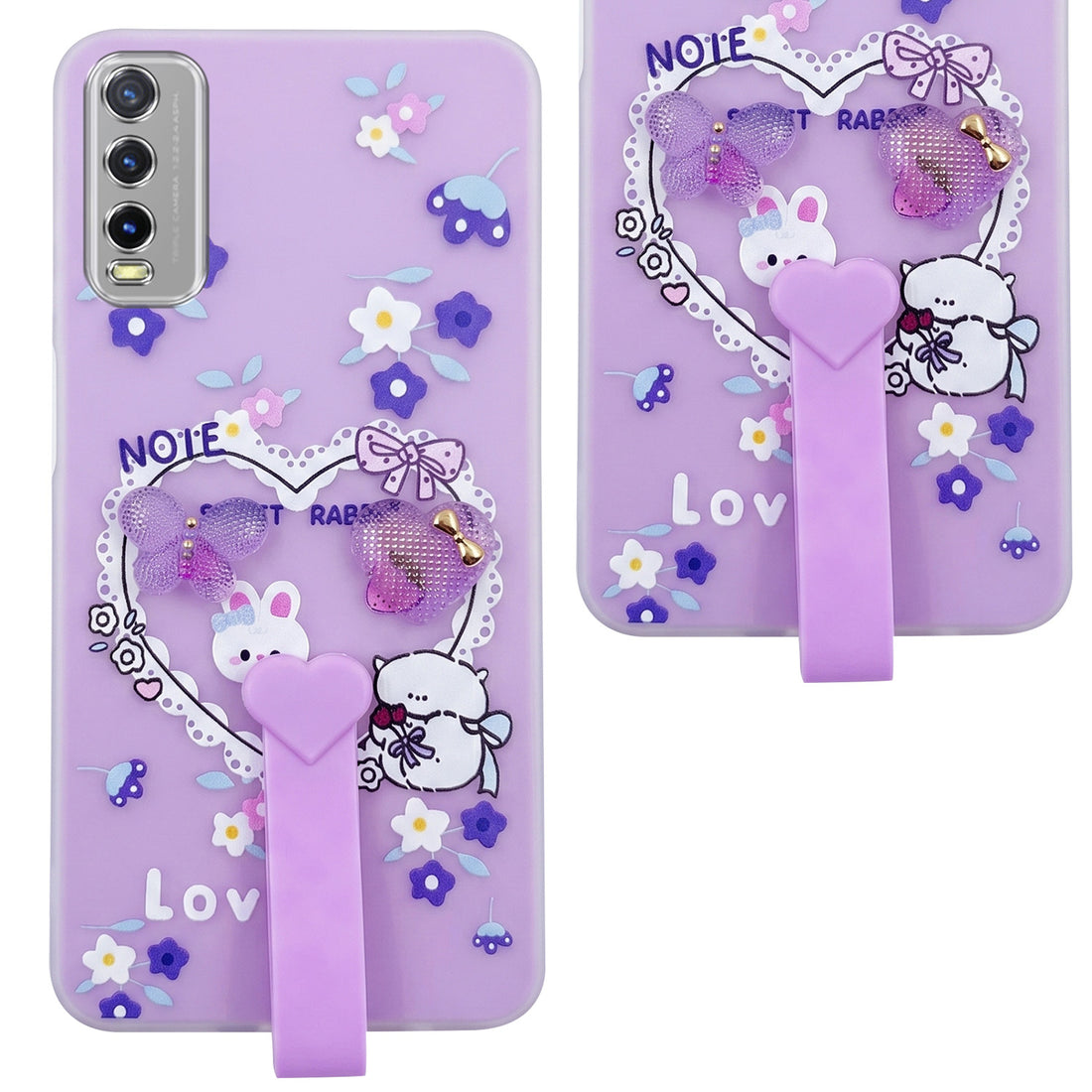 For Vivo Y20 | Y20i Back Cover Case (3D Cute Heart Strap Holder | Camera Protection | Designer Girls Print)