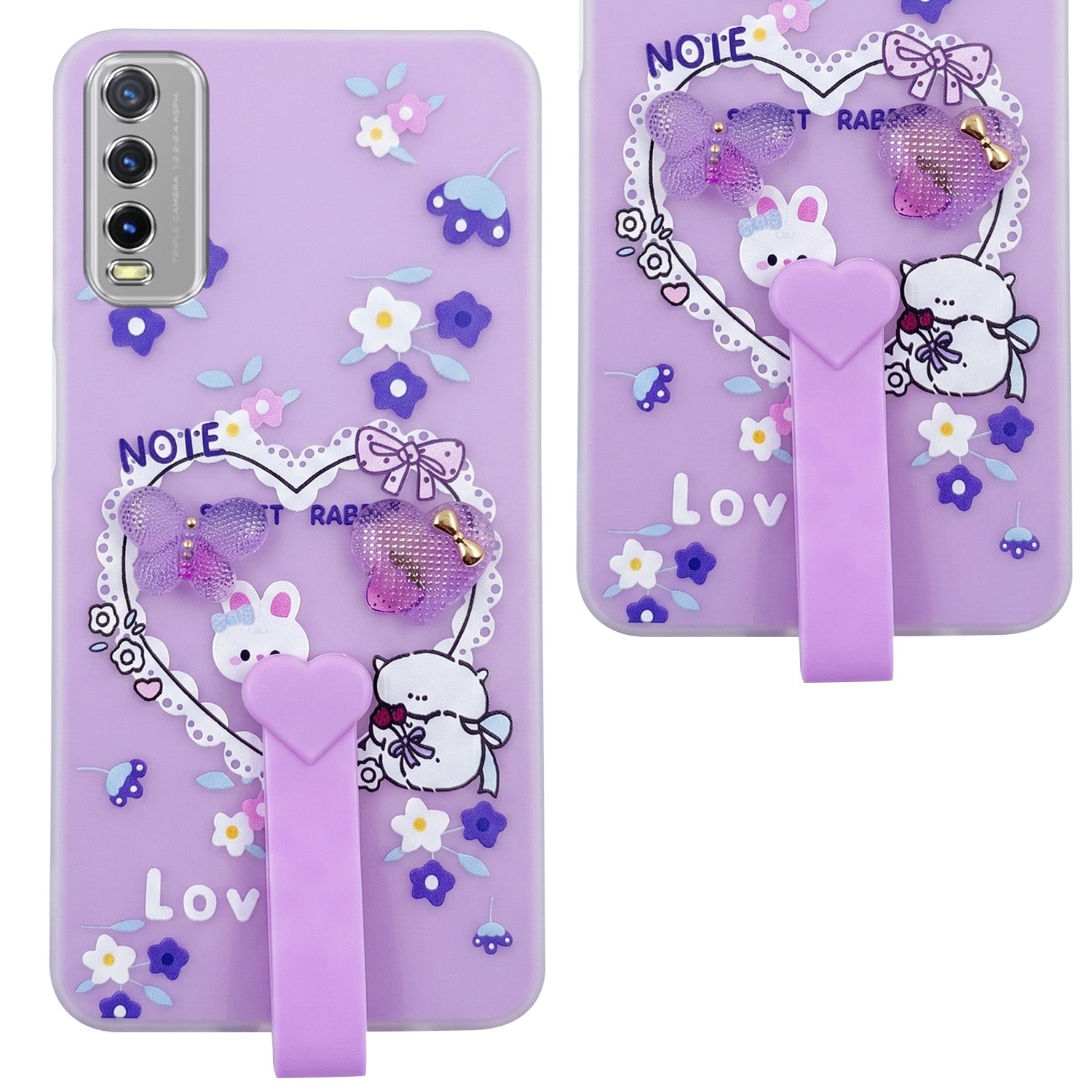 For Vivo Y20 | Y20i  Back Cover Case (3D Cute Heart Strap Holder | Camera Protection | Designer Girls Print)