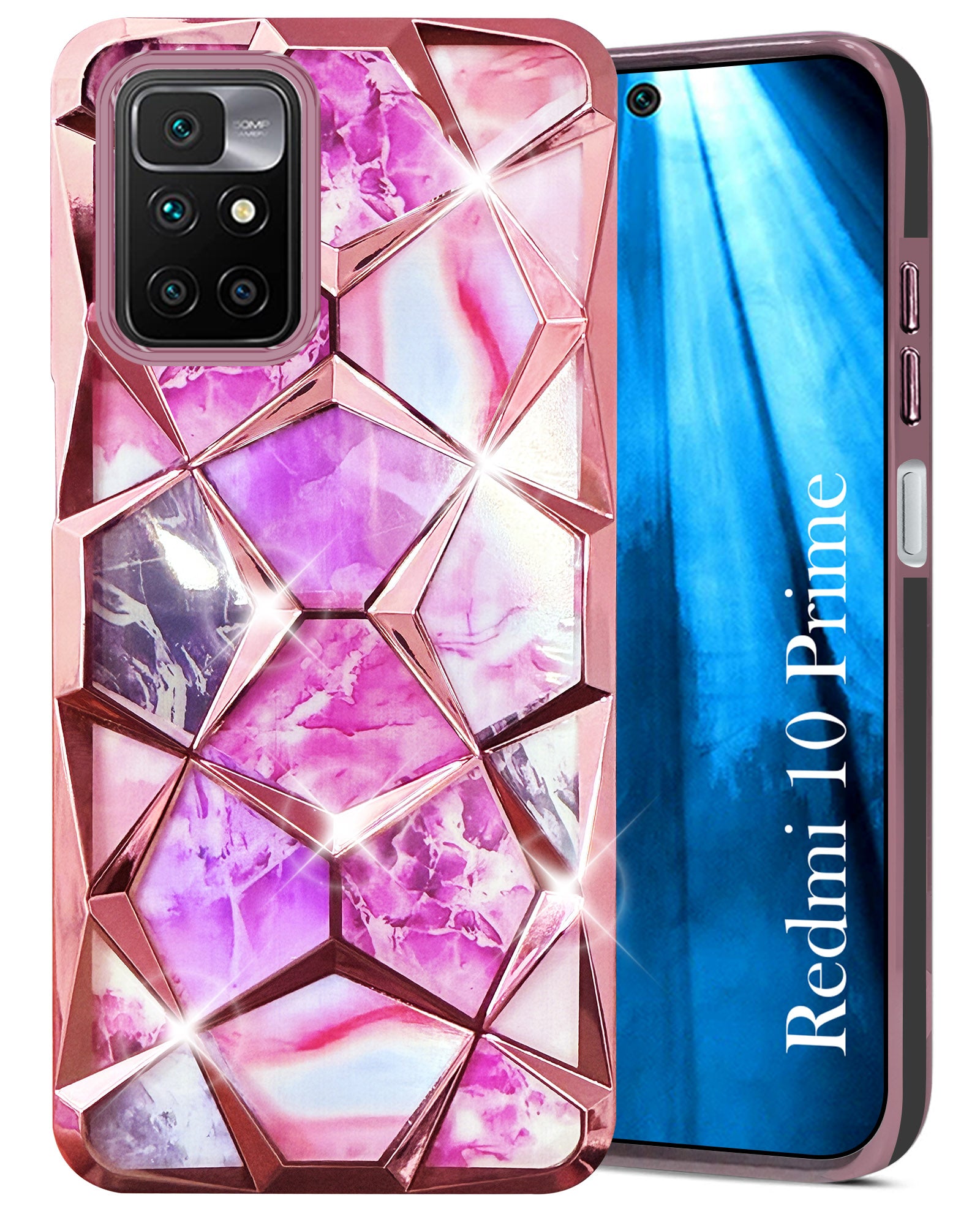 For Xiaomi Mi Redmi 10 Prime Back Cover Case (Dual Design Glitter Sparkle and Detachable Diamond Print Case | Soft and Flexible)
