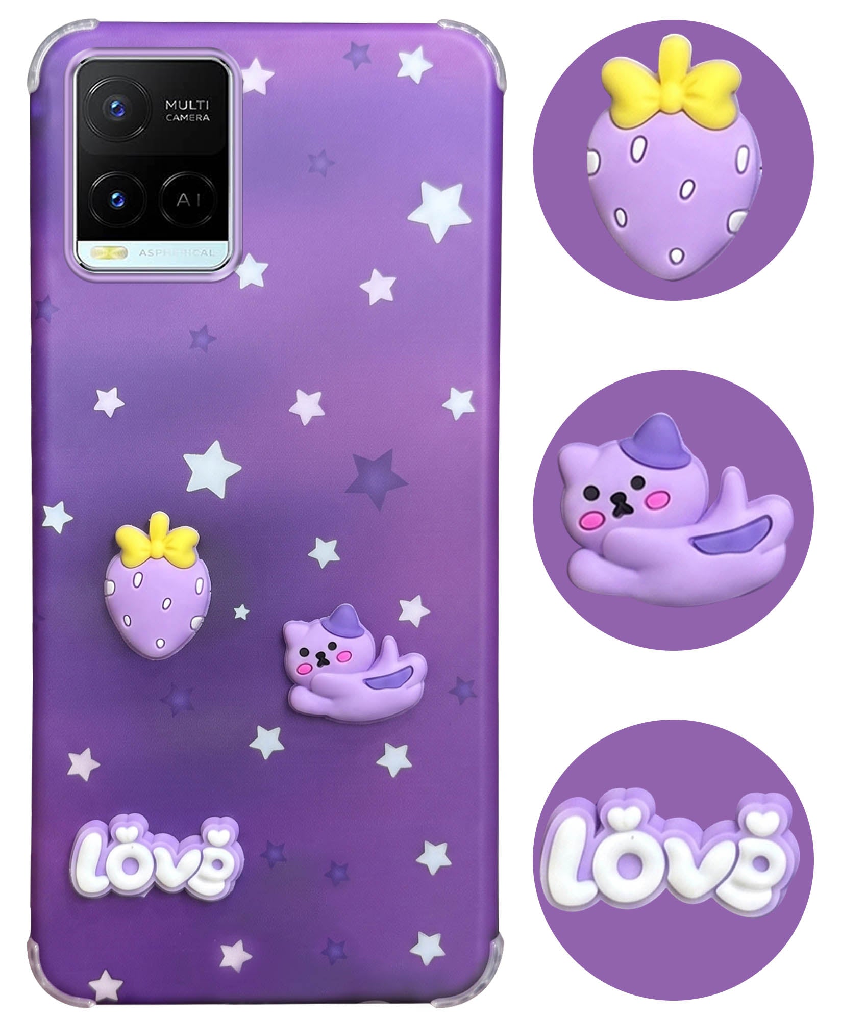 For Vivo Y21 2021 Back Cover Case (3D Cute Cartoons | Hard Back Side Soft | Matte Premium Finish | HD Printing)