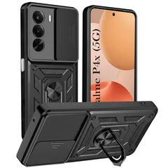 For Realme P4x Back Cover Case Hybrid Armor (Sliding Shutter Camera Protection | Polycarbonate |Ring Holder Kickstand)