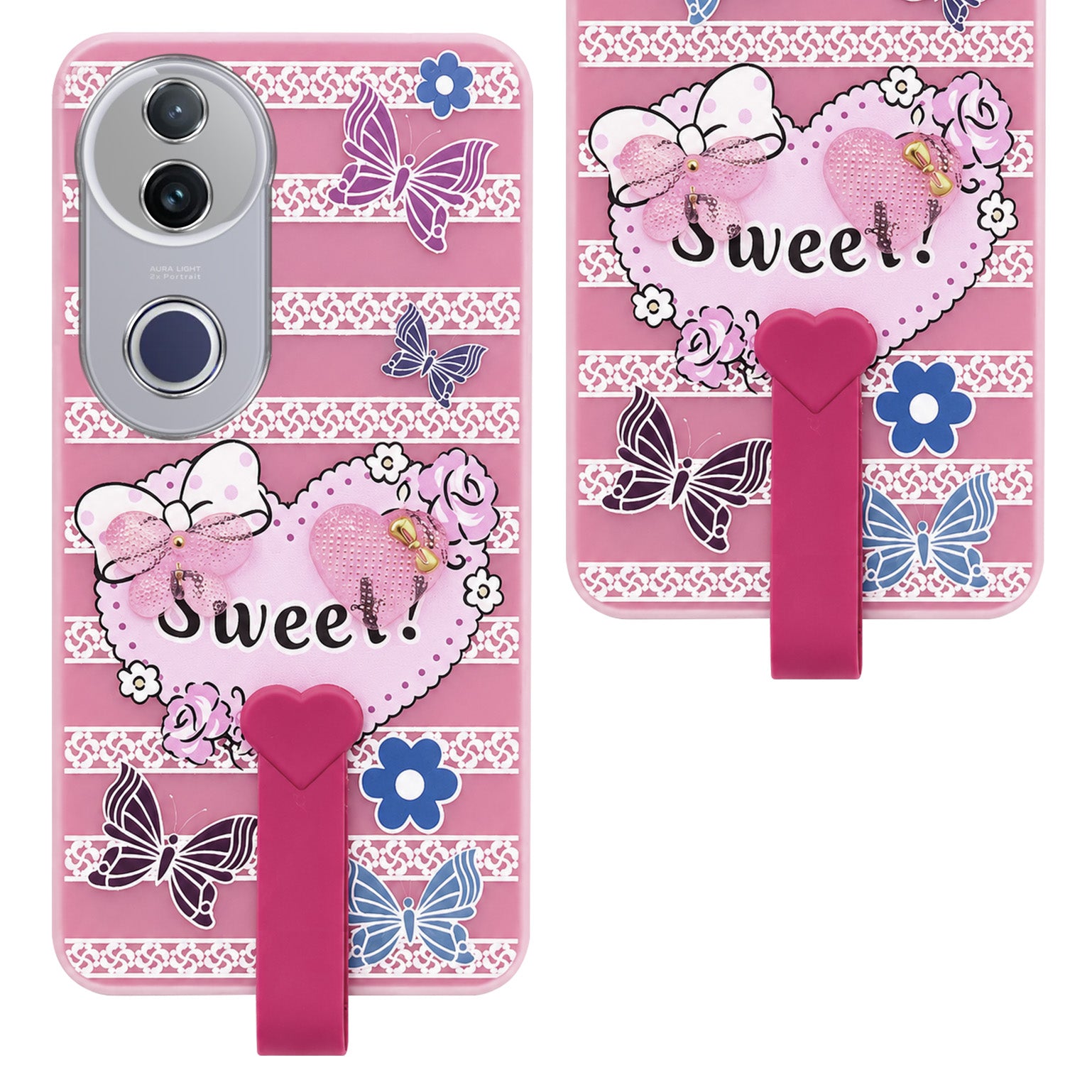 For Vivo T4R  Back Cover Case (3D Cute Heart Strap Holder | Camera Protection | Designer Girls Print)