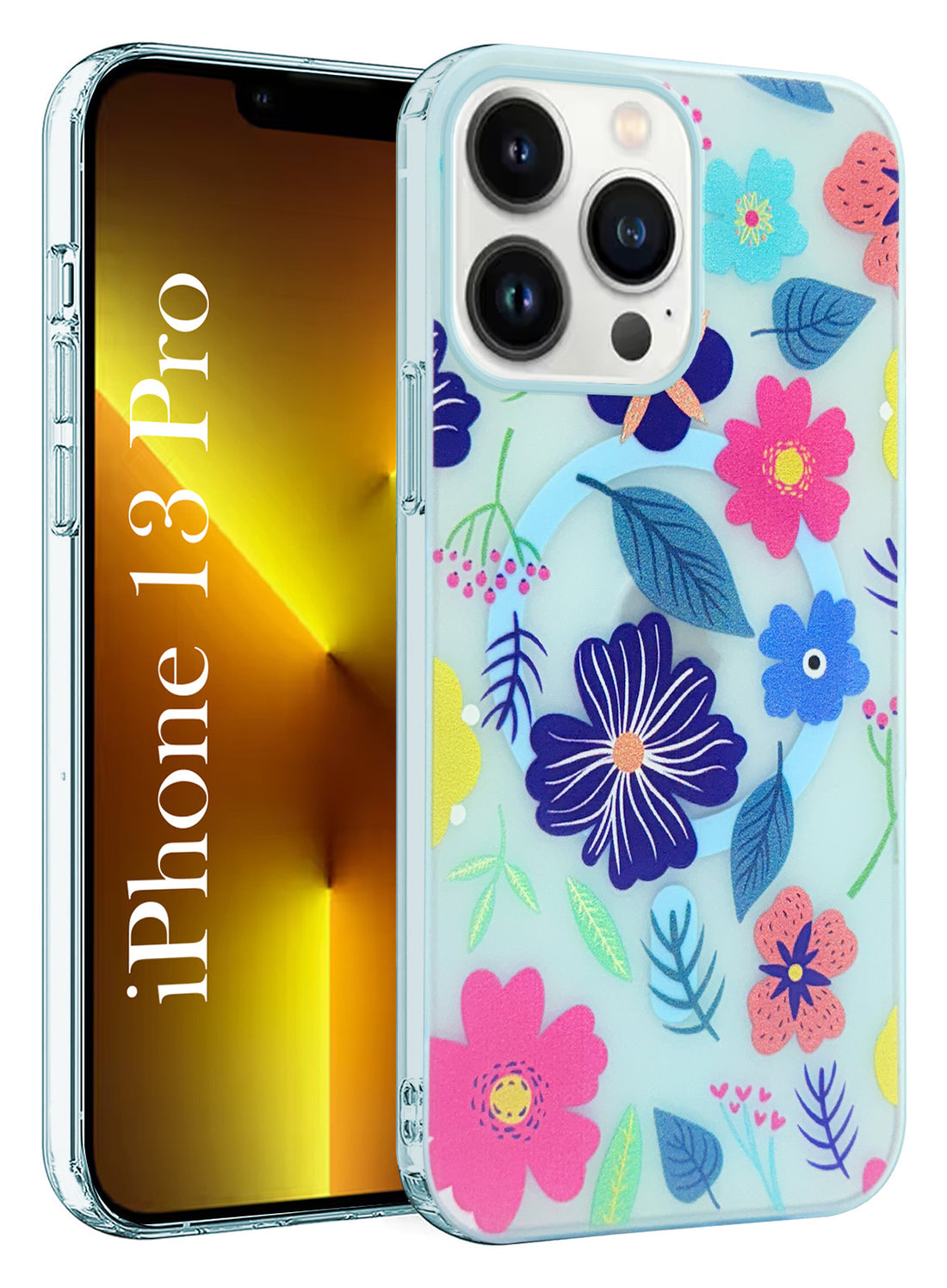 For Apple iPhone 13 Pro Back Cover Case  (Cute Floral Design | Flower Print for Girls | MagSafe Compatible Wireless Charging)
