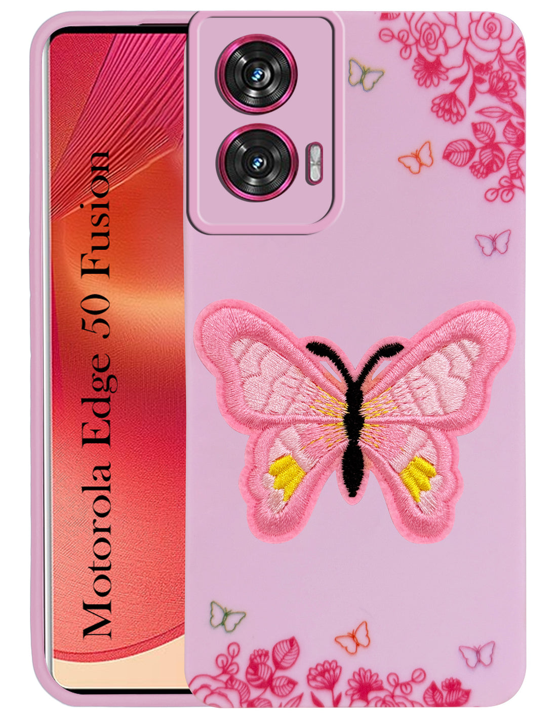 For Motorola Moto Edge 50 Fusion Back Cover Case (Soft Butterfly Embroidery | Women Teen Girls | Camera Protection| Matte Silicone)