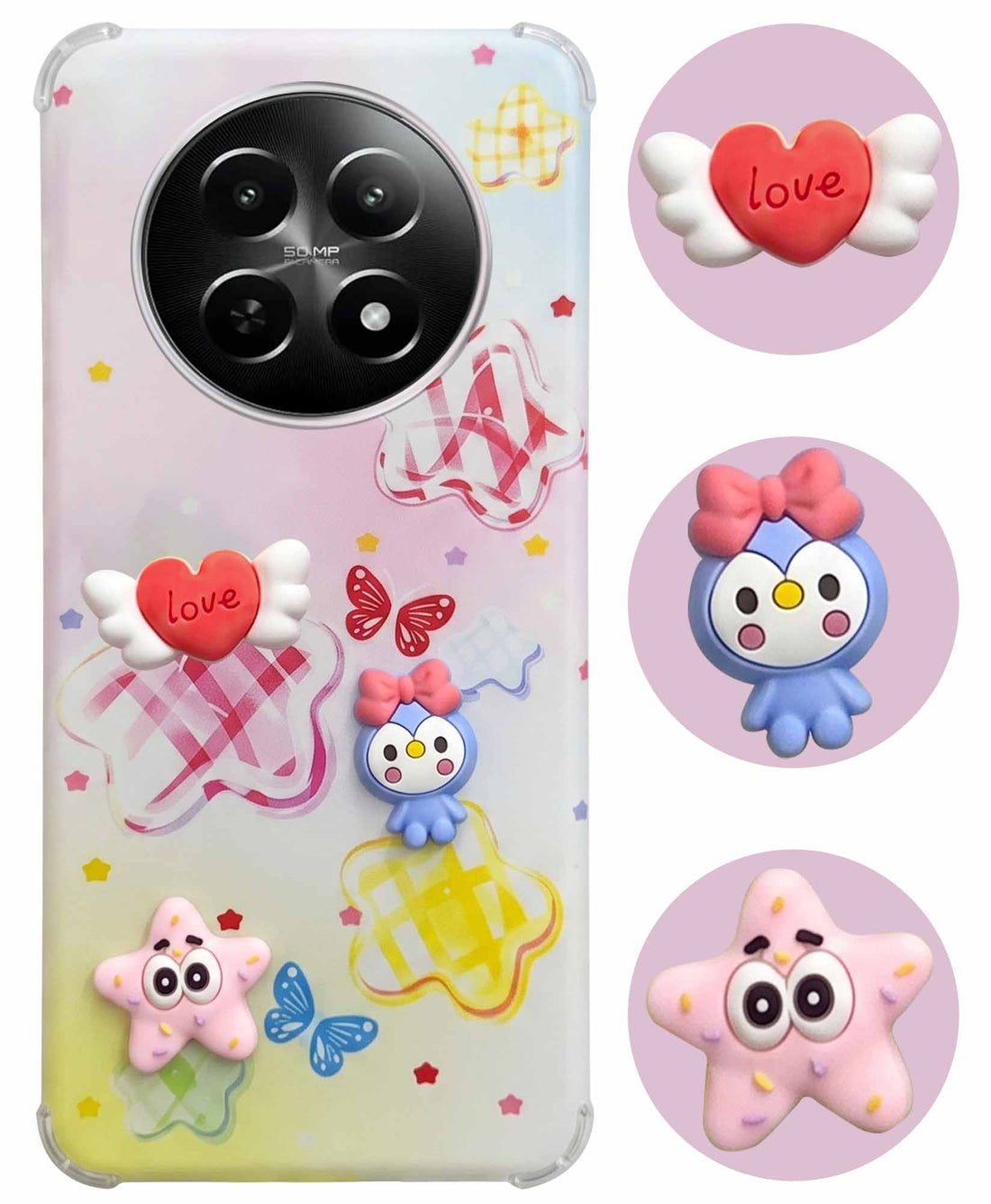 For Realme 12 | Realme 12X Back Cover Case (3D Cute Cartoons | Hard Back Side Soft | Matte Premium Finish | HD Printing)