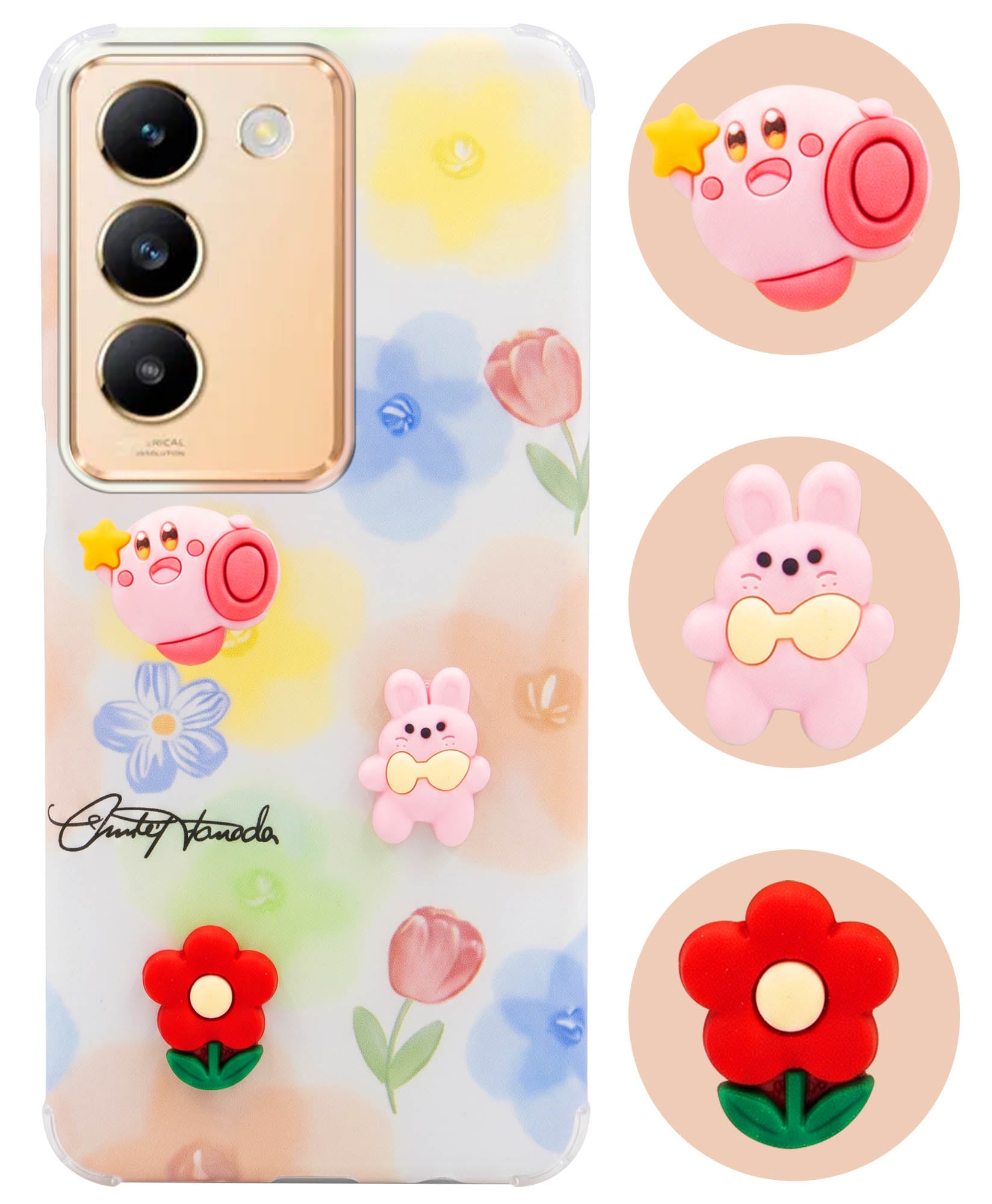 For Vivo Y200e Back Cover Case (3D Cute Cartoons | Hard Back Side Soft | Matte Premium Finish | HD Printing)