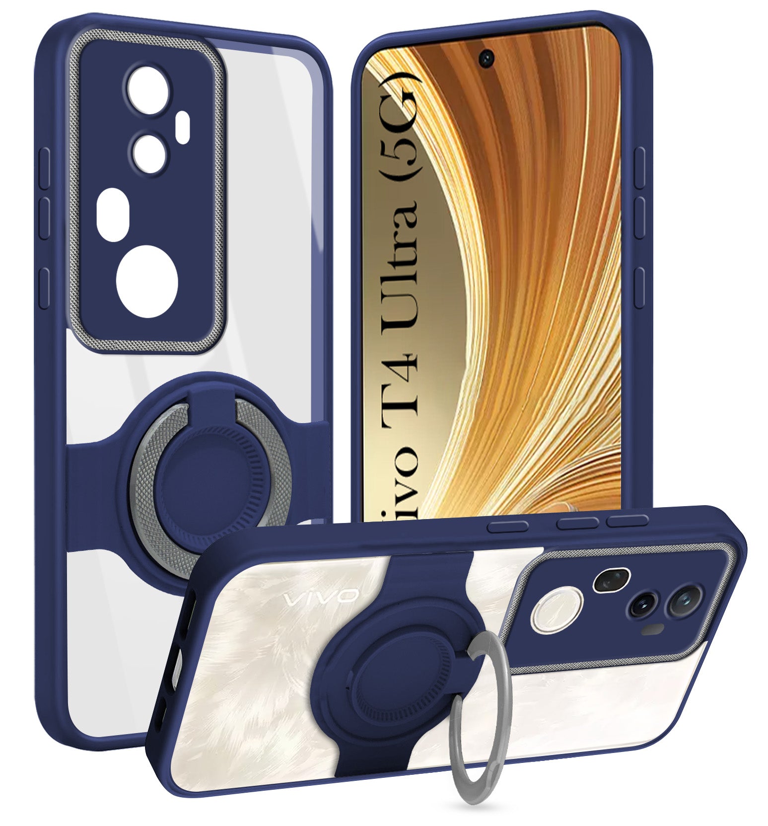 For Vivo T4 Ultra Back Cover Case with stand (Built-in Ring Holder Kickstand | Lifetime Anti Yellow | Camera Protection)