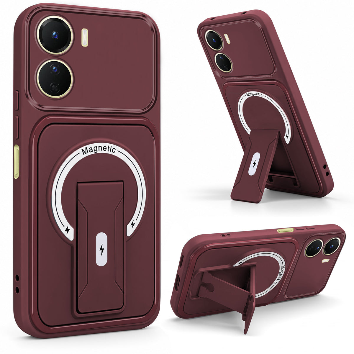 For Vivo Y16 Back Case Cover Metallic (Hybrid Armor Kickstand | MagSafe Compatible | Camera Protection Shockproof)