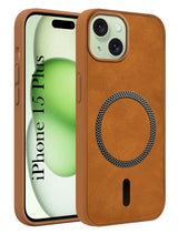 For Apple iPhone 15 Plus Back Cover Case (Sleek Leather Finish | MagSafe Compatible Wireless Charging | Camera Bump Protection)
