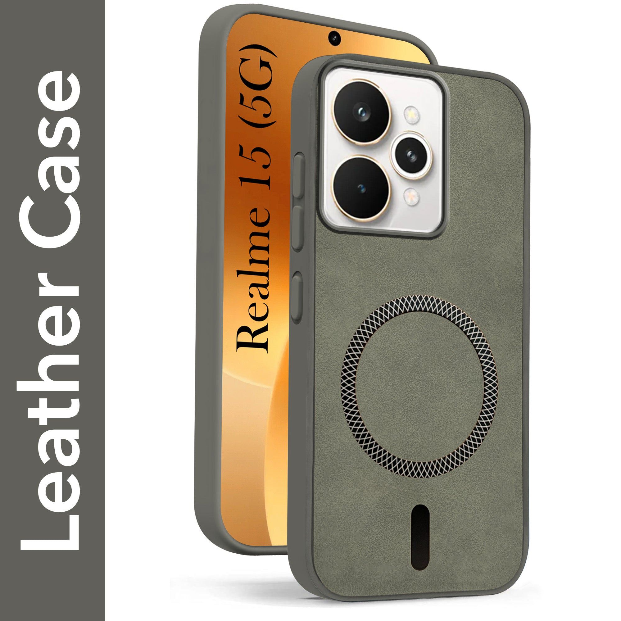 For Realme 15 Back Cover Case Leather Finish (MagSafe Compatible Wireless Charging | Soft Touch | Camera Bump Protection)