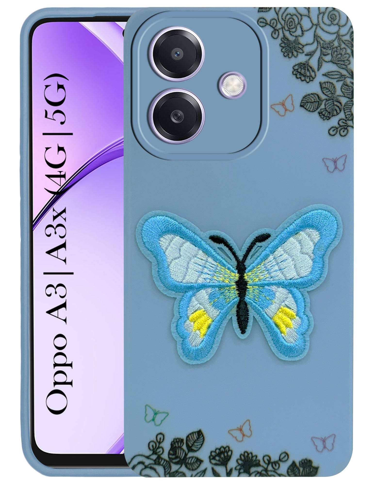 For Oppo A3X (4G/5G) | Oppo A3 5G Back Cover Case Soft Butterfly Embroidery | Women Teen Girls | Camera Protection| Matte Silicone)