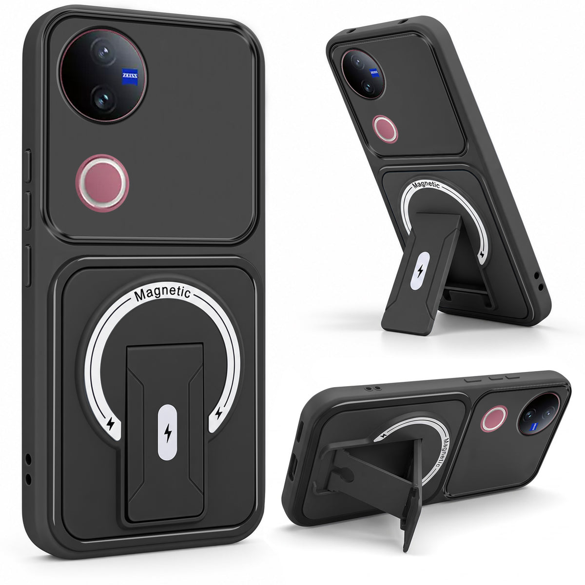 For Vivo V50 | Vivo V50e Back Case Cover Metallic (Hybrid Armor Kickstand | MagSafe Compatible | Camera Protection Shockproof)
