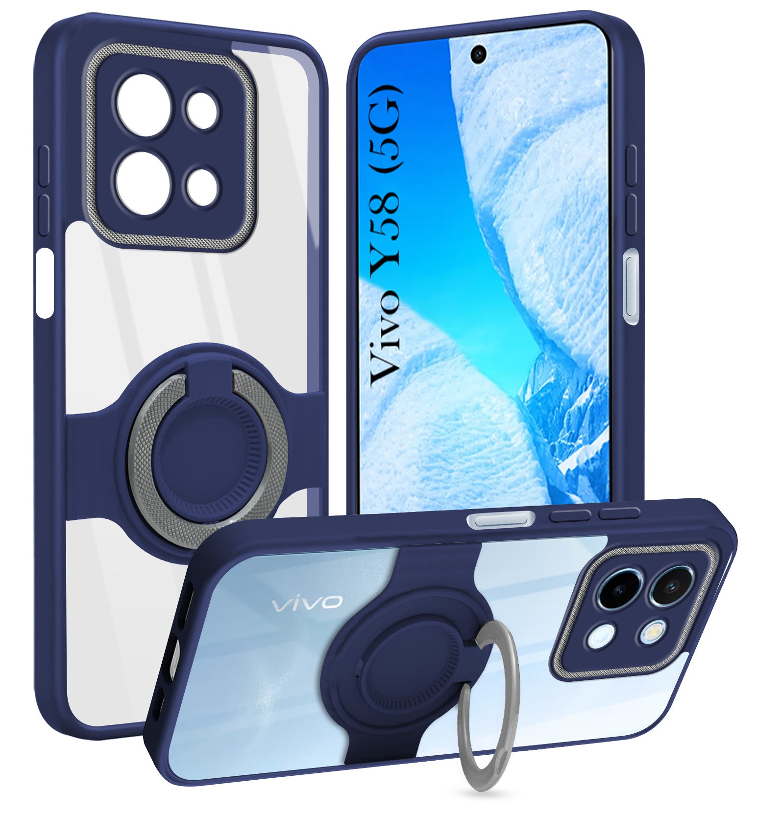 For Vivo Y58 5G Back Cover Case with stand (Built-in Ring Holder Kickstand | Lifetime Anti Yellow | Camera Protection)