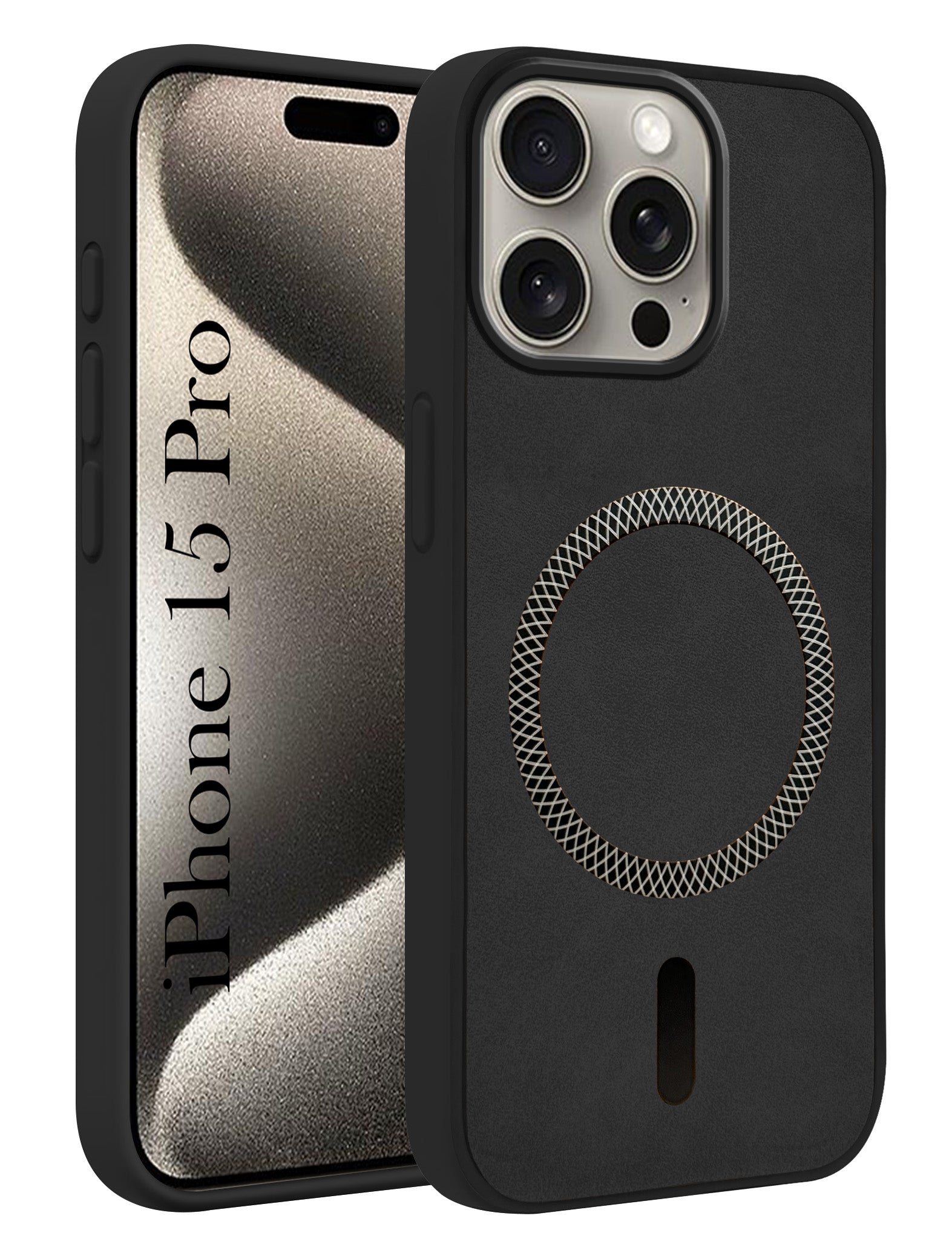 For Apple iPhone 15 Pro Back Cover Case Leather Finish (MagSafe Compatible Wireless Charging | Soft Touch | Camera Bump Protection)