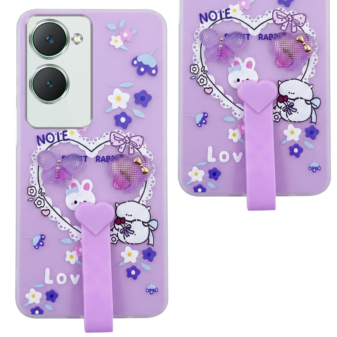 For Vivo Y18 | Y18e | Y03 | Y18i | Y18t Back Cover Case (3D Cute Heart Strap Holder | Camera Protection | Designer Girls Print)