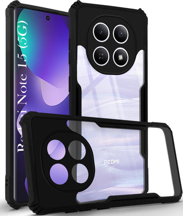 For Xiaomi Redmi Note 15 5G Back Cover Case Hybrid (Shockproof with Polycarbonate Clear Panel | Professional Black)