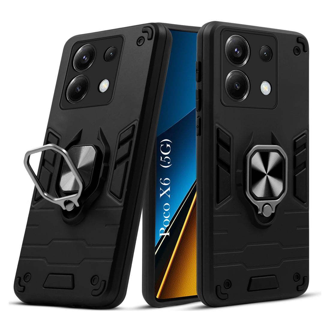For Poco X6 5G Back Cover Case Hybrid Armor (Shockproof Dual Layer Polycarbonate |Ring Holder Kickstand)