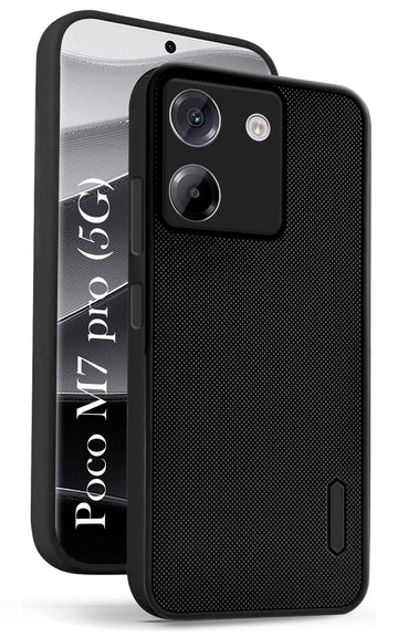 For Poco M7 pro 5G Back Cover Case (Textured Grip Design | Micro-Fiber Cloth Inside | Slim and Light Weight | Soft Touch and Feel | Black)