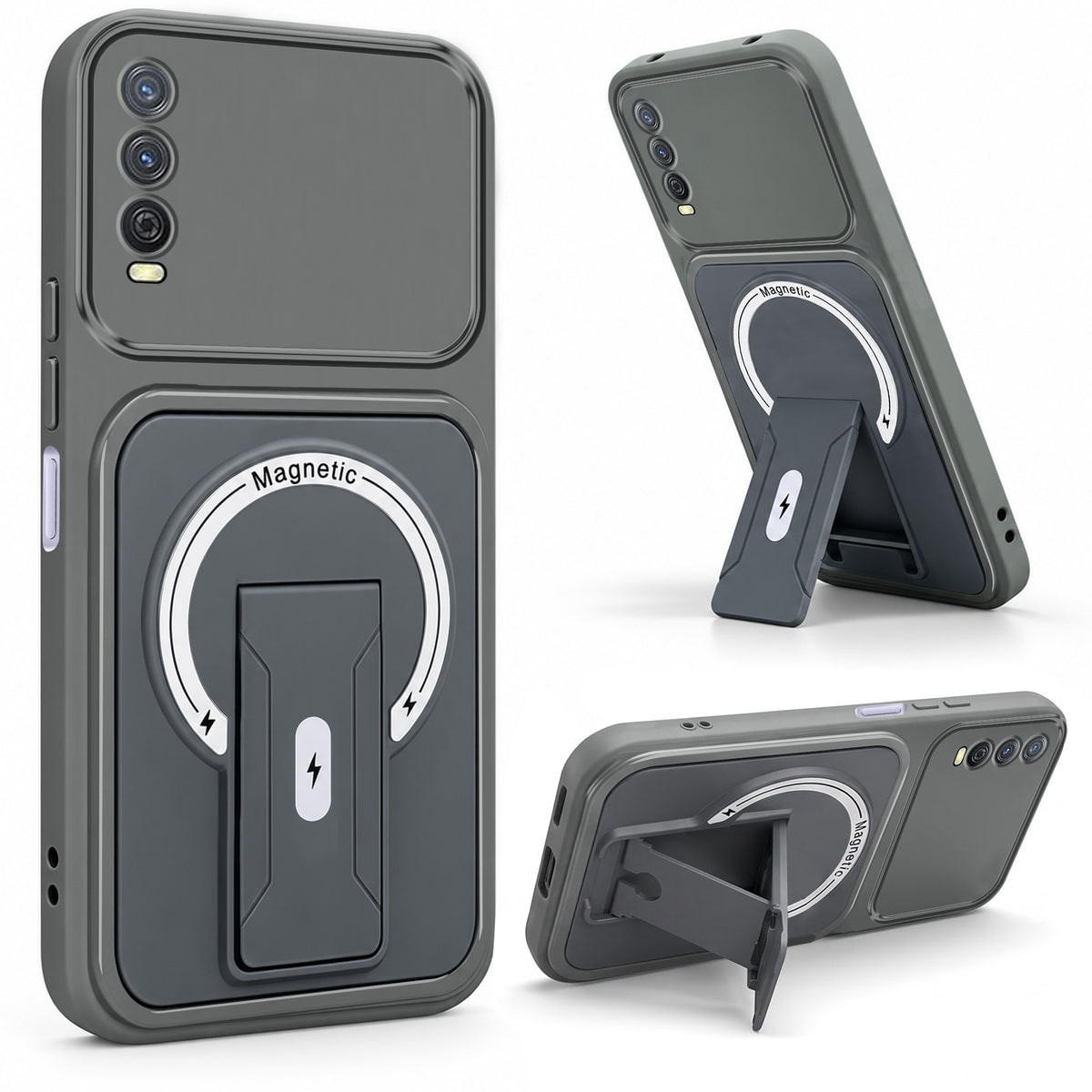For Vivo Y12s | Y11s | Y12G Back Case Cover Metallic (Hybrid Armor Kickstand | MagSafe Compatible | Camera Protection Shockproof)