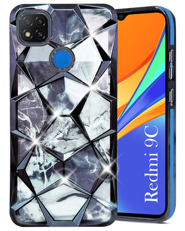 For Redmi 9C Back Cover Case (Dual Design Glitter Sparkle and Detachable Diamond Print Case | Soft and Flexible)
