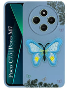 For Poco C75 | Poco M7 Back Cover Case (Soft Butterfly Embroidery | Women Teen Girls | Camera Protection| Matte Silicone)