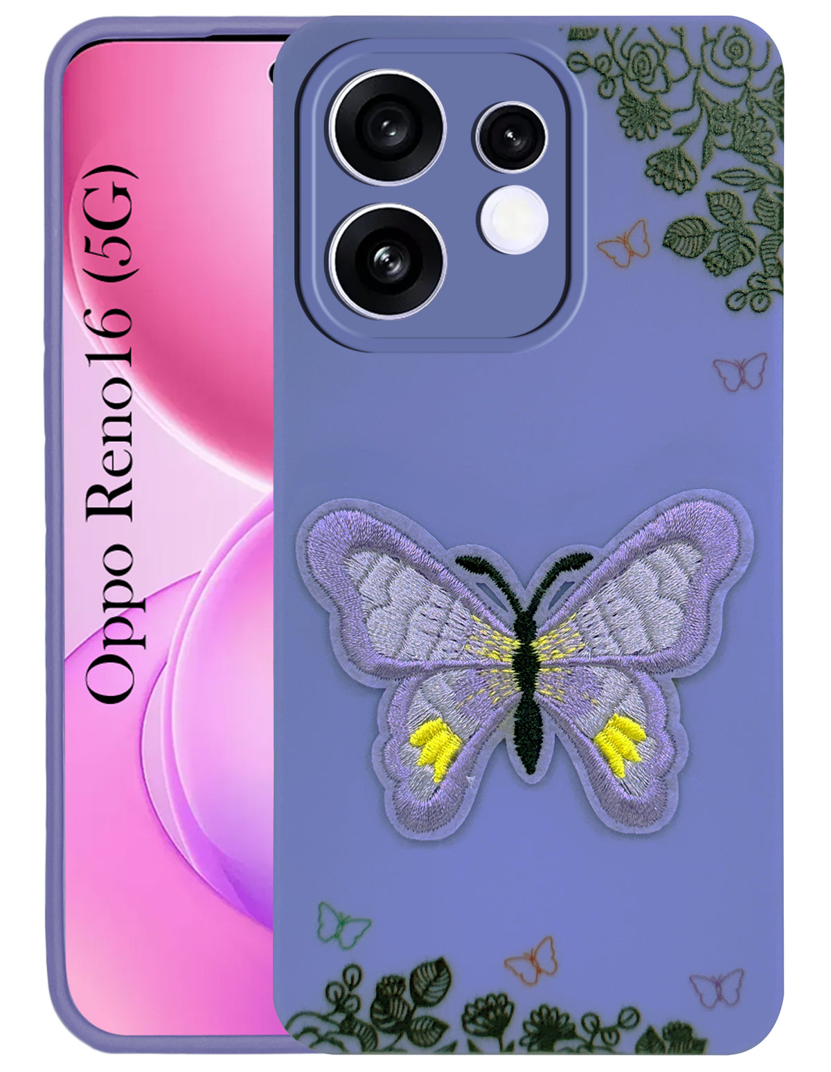 For Oppo Reno 16 Back Cover Case (Soft Butterfly Embroidery | Women Teen Girls | Camera Protection| Matte Silicone)