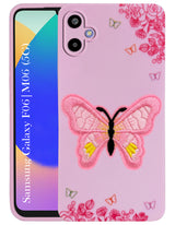 For Samsung Galaxy F06 | Samsung Galaxy M06 Back Cover Case (Soft Butterfly Embroidery | Women Teen Girls | Camera Protection| Matte Silicone)