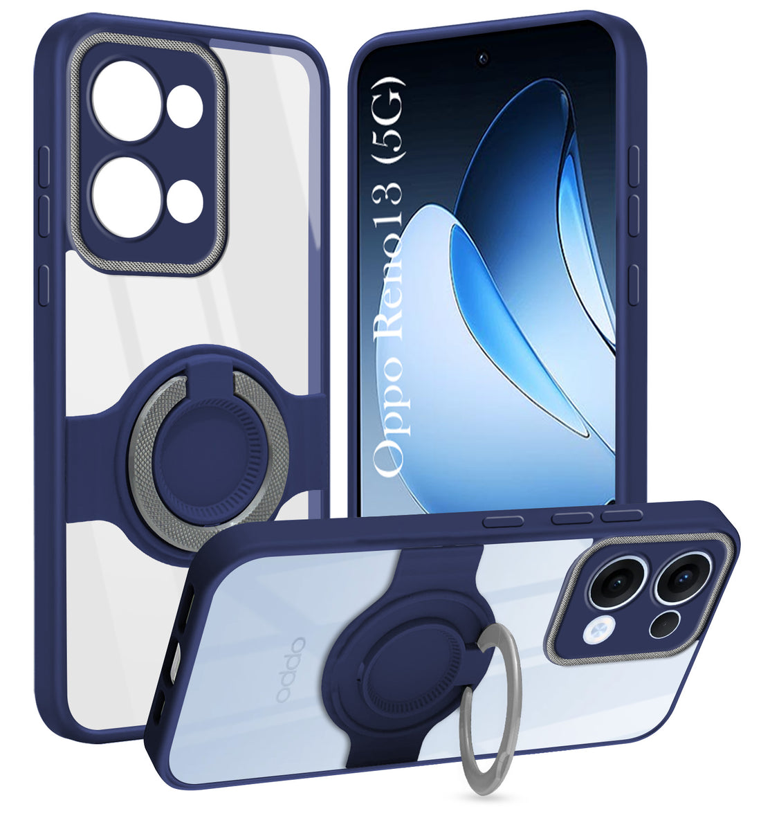 For Oppo Reno13 5G | Oppo Reno 13 5G Back Cover Case with stand (Built-in Ring Holder Kickstand | Lifetime Anti Yellow | Camera Protection)
