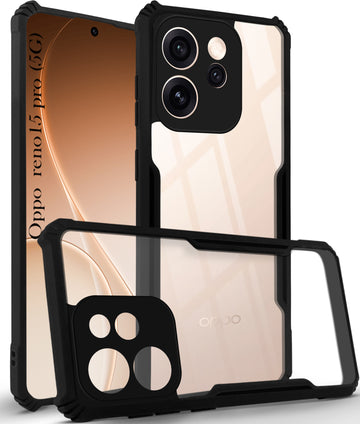 for Oppo Reno15 Pro 5G | Oppo Reno 15 Pro 5G Back Cover Case Hybrid (Shockproof with Polycarbonate Clear Panel | Professional Black)