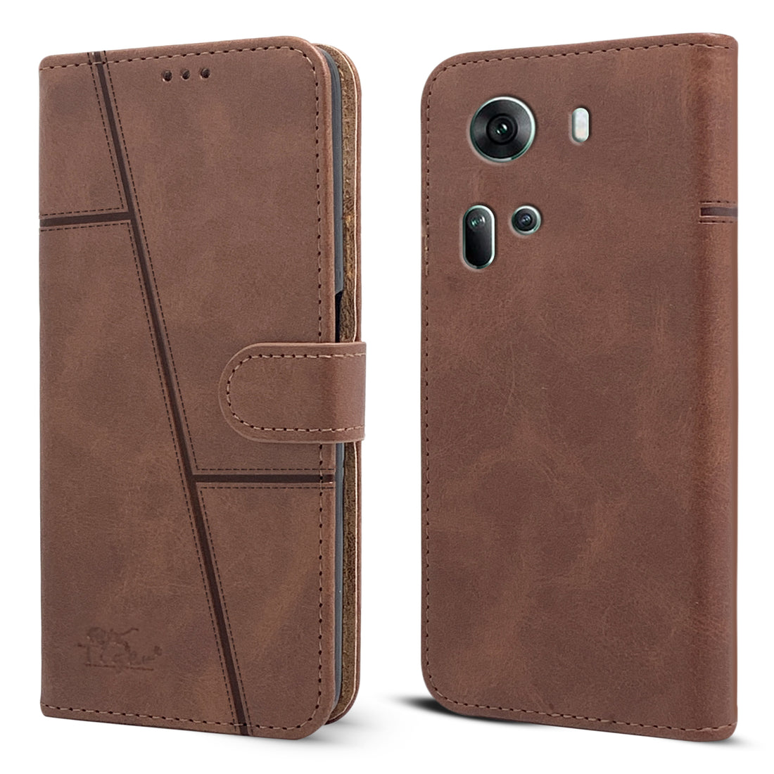 For Oppo Reno11 5G Flip Cover Case (Stitched Leather with Magnetic Closure)