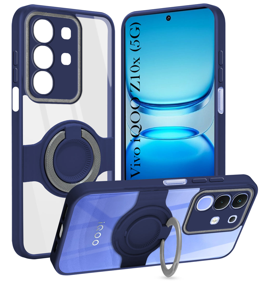 For Vivo iQOO Z10x Back Cover Case with stand (Built-in Ring Holder Kickstand | Lifetime Anti Yellow | Camera Protection)