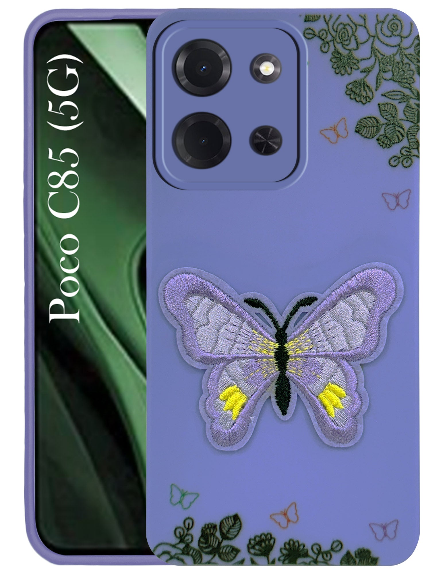 For Poco C85 5G Back Cover Case (Soft ButterFly Embroidery | Women Teen Girls | Camera Protection| Matte Silicone)
