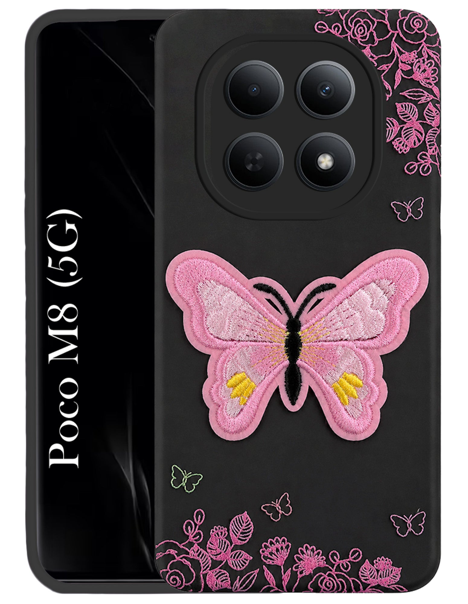 For Poco M8 5G Back Cover Case (Soft Butterfly Embroidery | Women Teen Girls | Camera Protection| Matte Silicone)