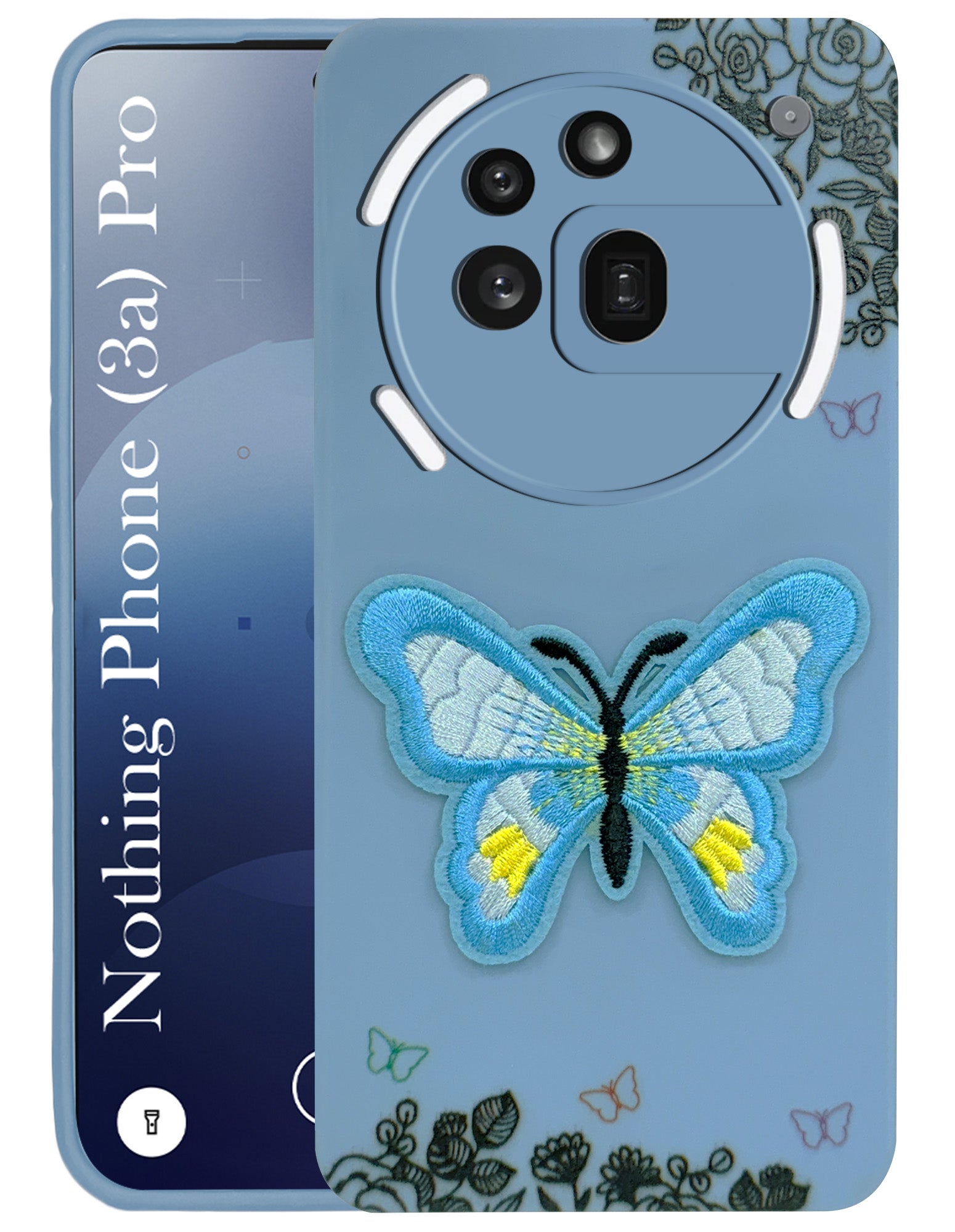 For Nothing Phone 3A Pro 5G Back Cover Case (Soft Butterfly Embroidery | Women Teen Girls | Camera Protection| Matte Silicone)