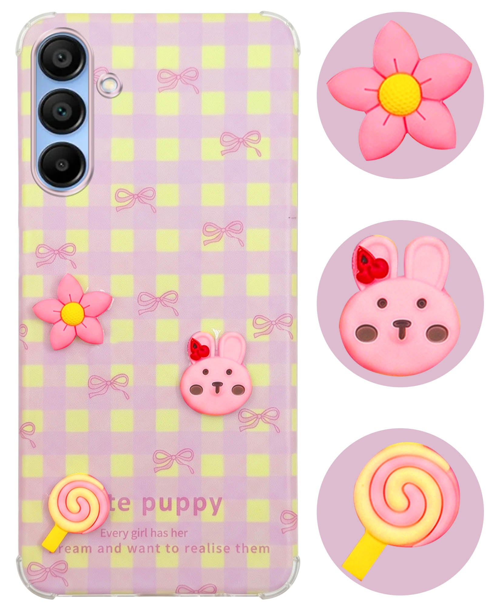 For Samsung Galaxy A15 5G Back Cover Case (3D Cute Cartoons | Hard Back Side Soft | Matte Premium Finish | HD Printing)
