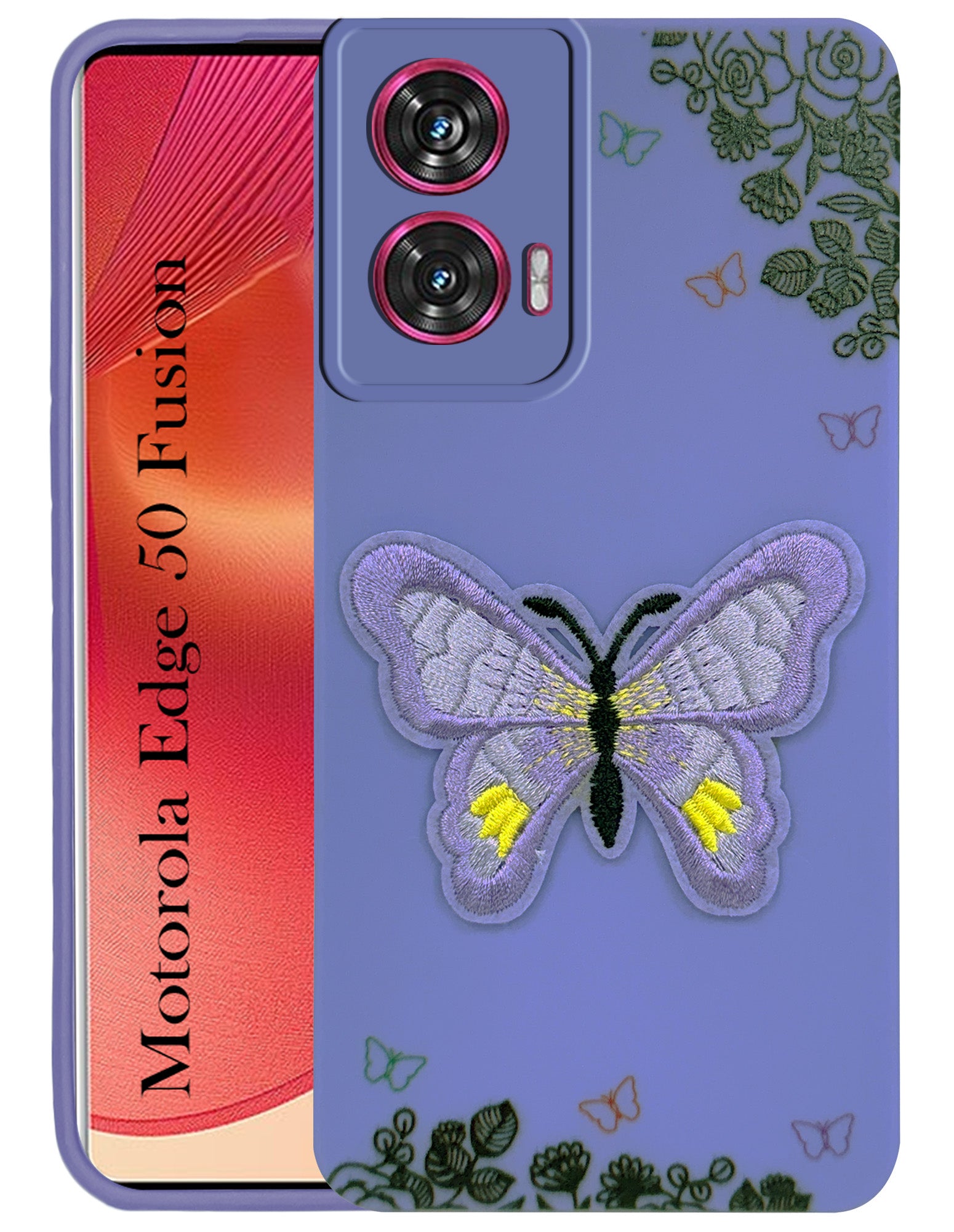 For Motorola Moto Edge 50 Fusion Back Cover Case (Soft Butterfly Embroidery | Women Teen Girls | Camera Protection| Matte Silicone)