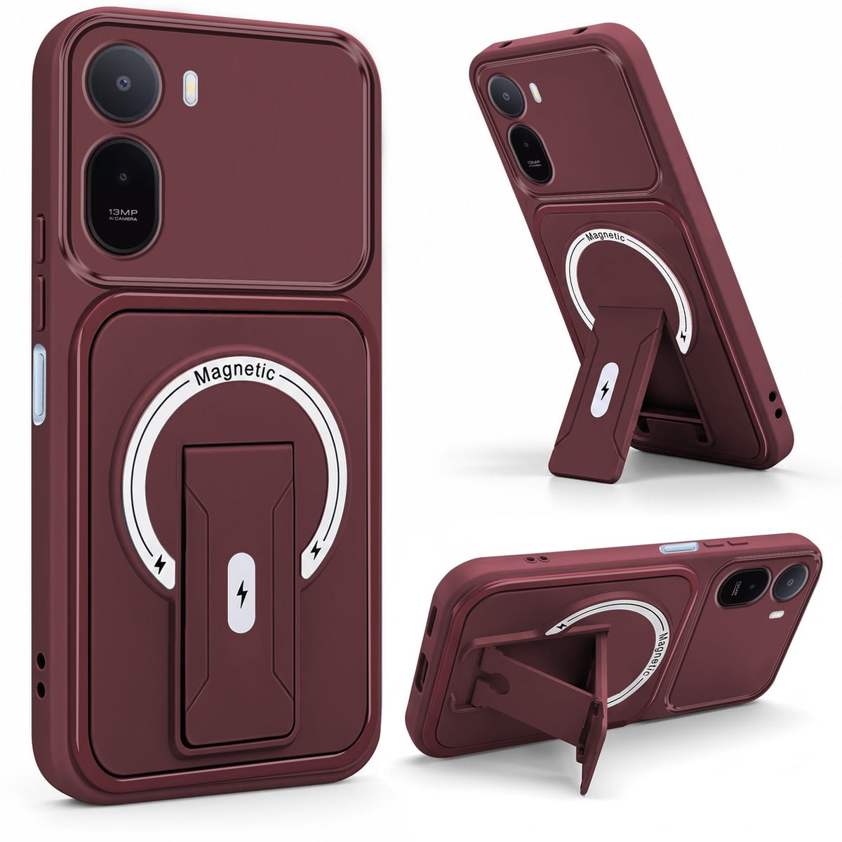 For Redmi A7 Pro 4G|5G Back Case Cover Metallic (Hybrid Armor Kickstand | MagSafe Compatible | Camera Protection Shockproof)