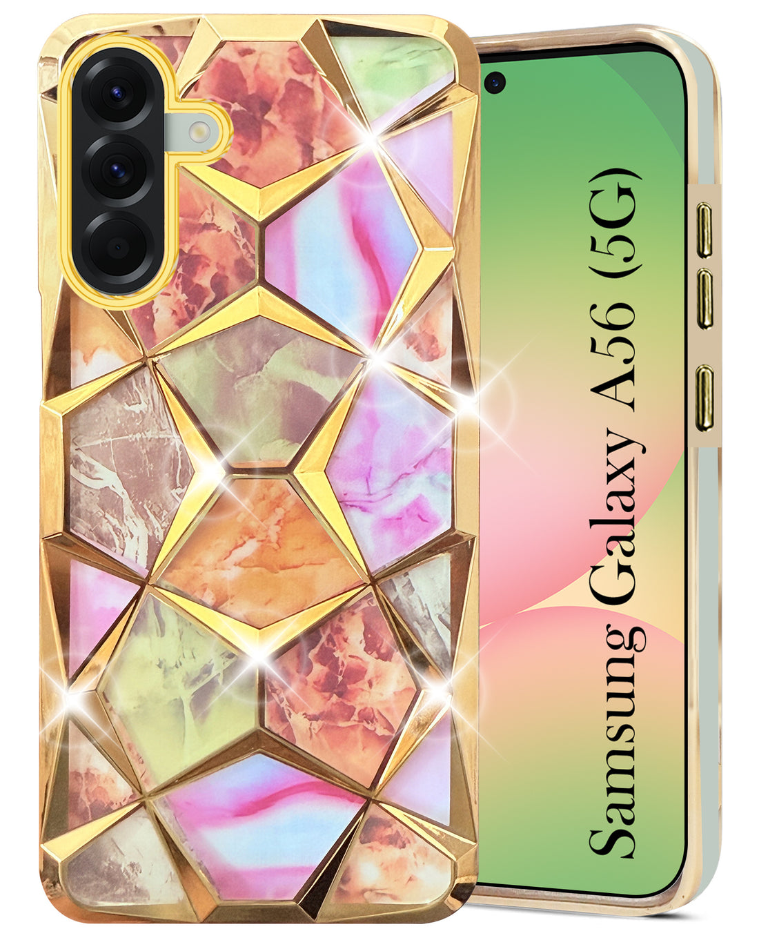 For Samsung Galaxy A56 Back Cover Case (Dual Design Glitter Sparkle and Detachable Diamond Print Case | Soft and Flexible)