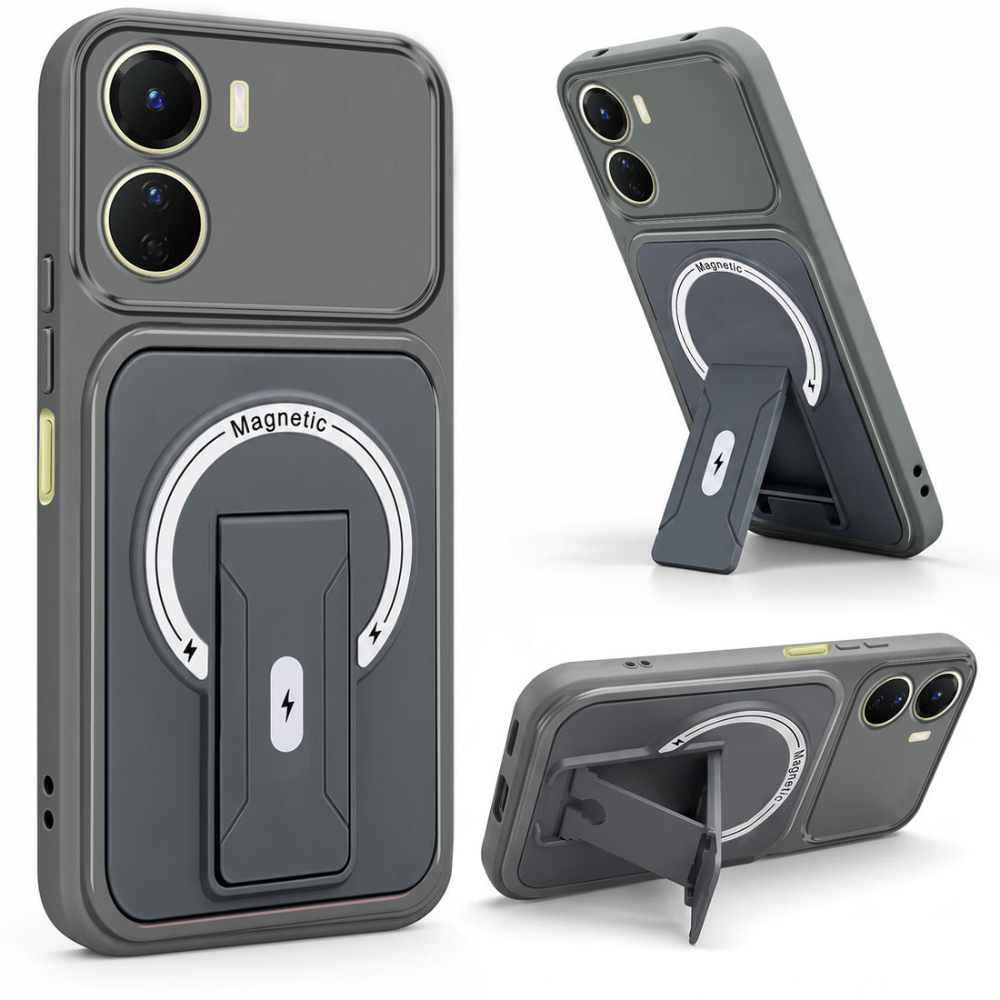For Vivo Y16 Back Case Cover Metallic (Hybrid Armor Kickstand | MagSafe Compatible | Camera Protection Shockproof)