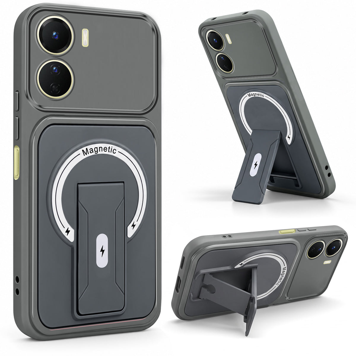 For Vivo Y16 Back Case Cover Metallic (Hybrid Armor Kickstand | MagSafe Compatible | Camera Protection Shockproof)