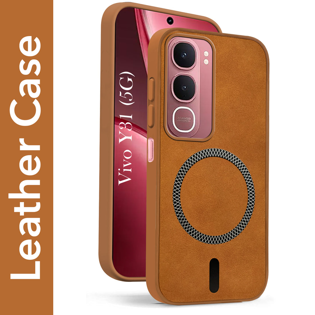 For Vivo Y31 5G Back Cover Case Leather Finish (MagSafe Compatible Wireless Charging | Soft Touch | Camera Bump Protection)