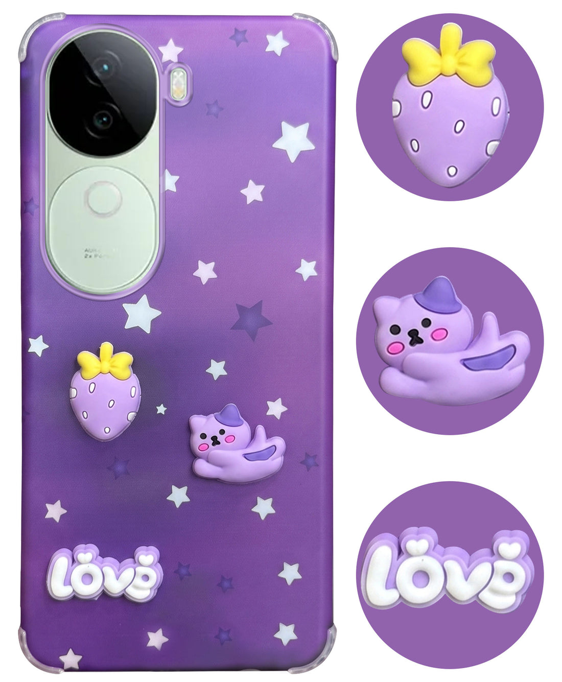 For Vivo V40e Back Cover Case (3D Cute Cartoons | Hard Back Side Soft | Matte Premium Finish | HD Printing)