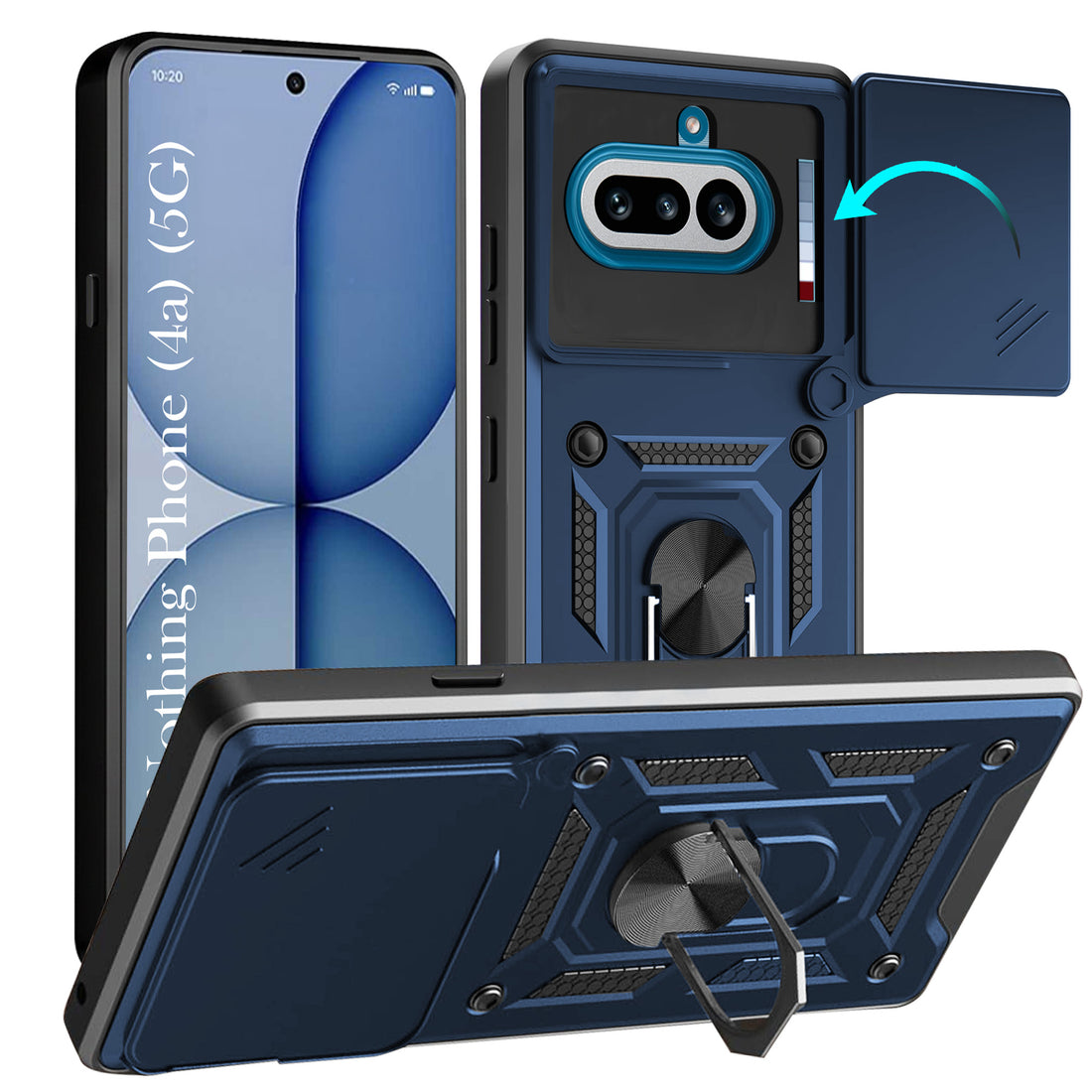 For Nothing Phone 4A 5G Back Cover Case Hybrid Armor (Sliding Shutter Camera Protection | Polycarbonate |Ring Holder Kickstand)