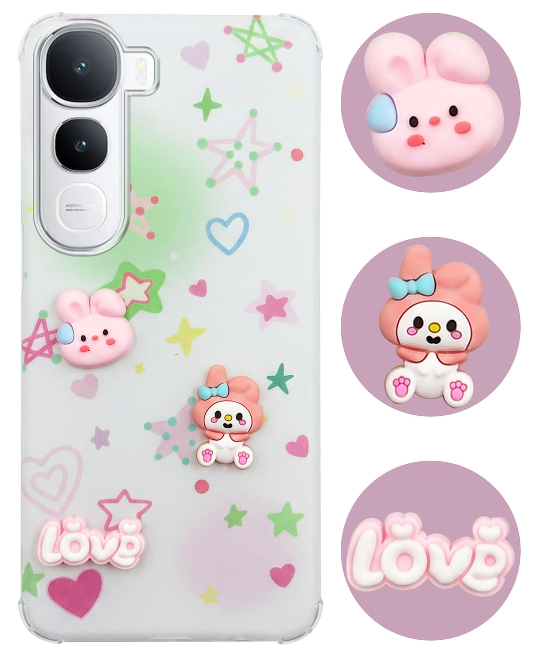 For Vivo Y400 Back Cover Case (3D Cute Cartoons | Hard Back Side Soft | Matte Premium Finish | HD Printing)