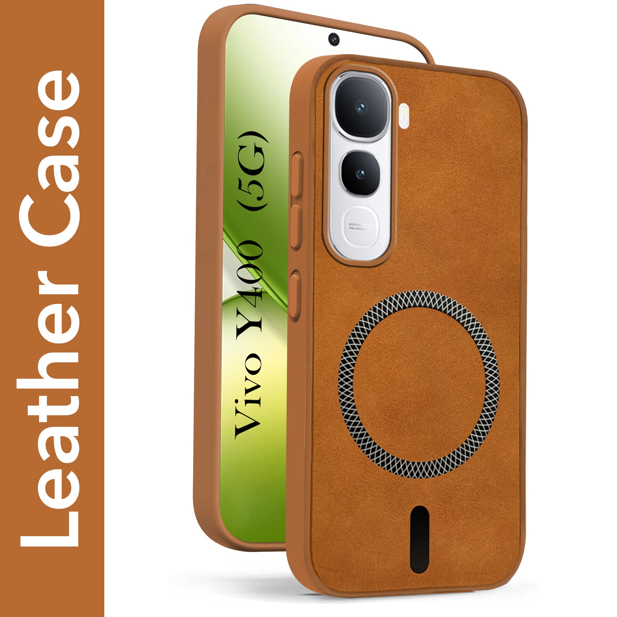 For Vivo Y400 Back Cover Case Leather Finish (MagSafe Compatible Wireless Charging | Soft Touch | Camera Bump Protection)