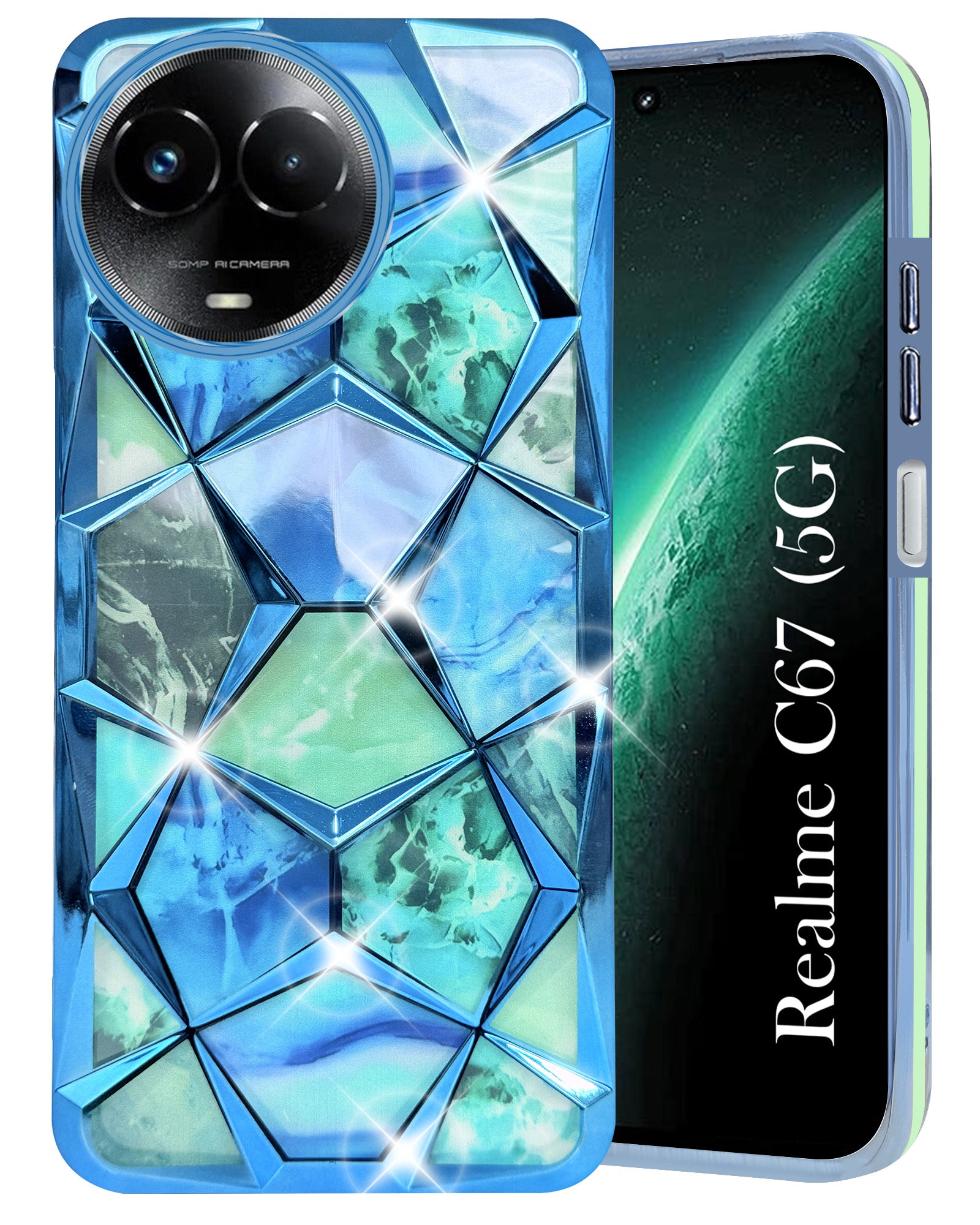 For Realme C67 Back Cover Case Dual Design Glitter Sparkle and