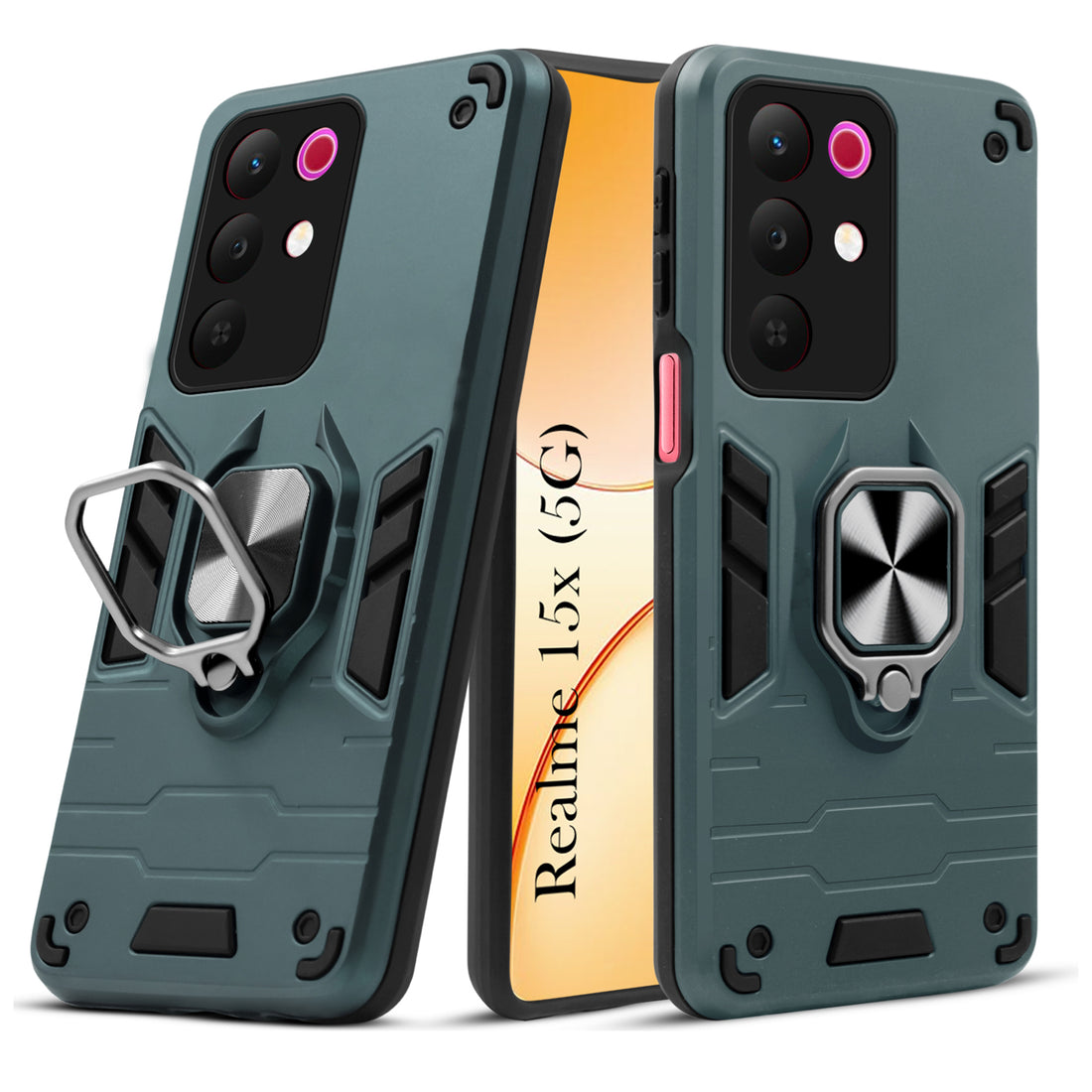 For Realme 15X Back Cover Case Hybrid Armor (Shockproof Dual Layer Polycarbonate |Ring Holder Kickstand)