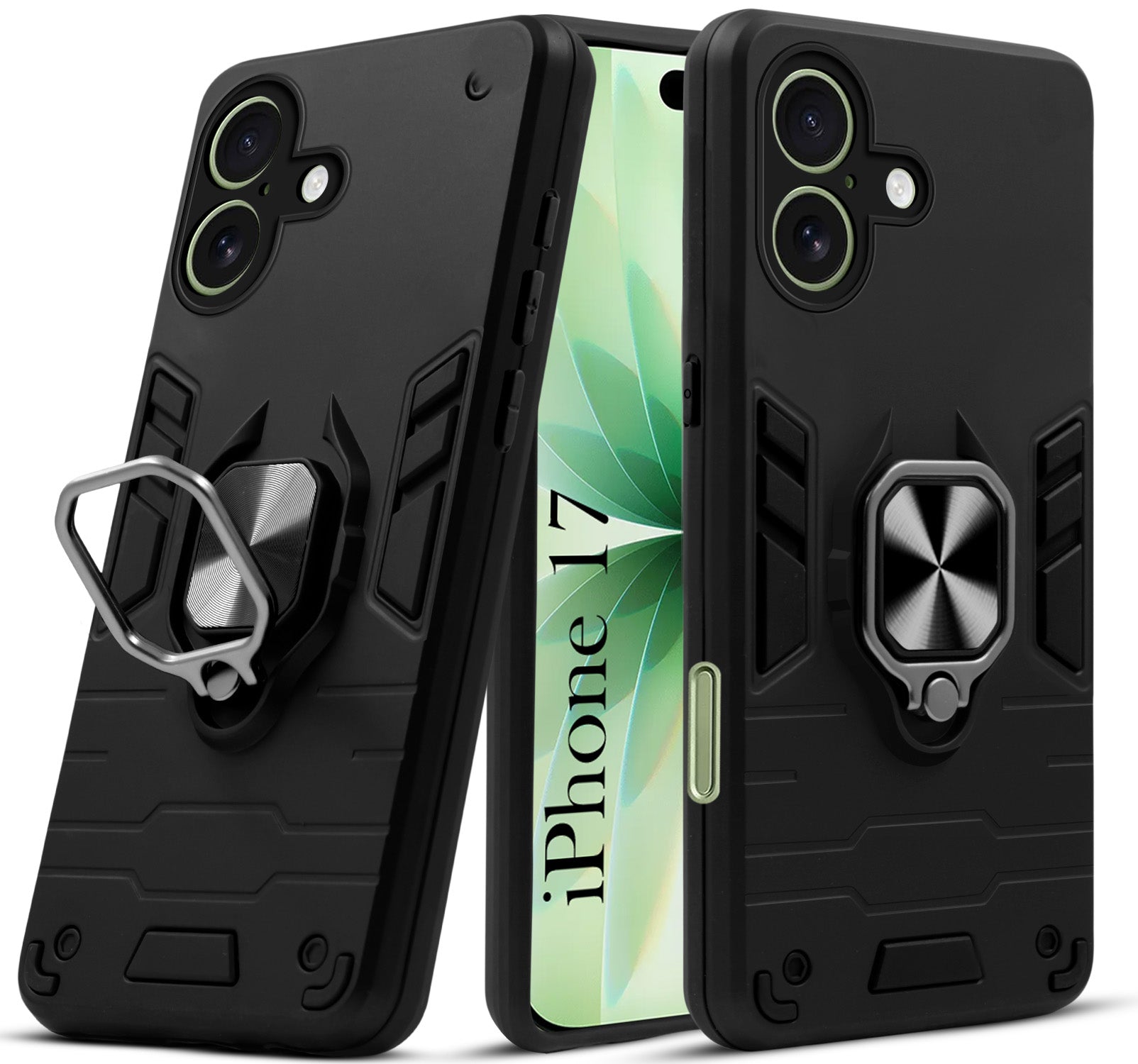 For Apple iPhone 17 Back Cover Case (Shockproof Dual Layer Polycarbonate |Ring Holder Kickstand)
