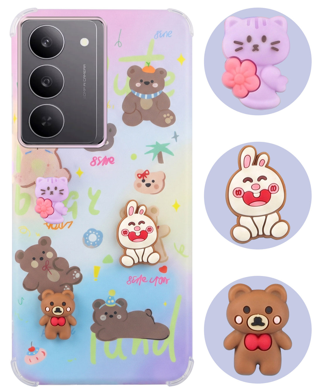 For Realme 14X Back Cover Case (3D Cute Cartoons | Hard Back Side Soft | Matte Premium Finish | HD Printing)